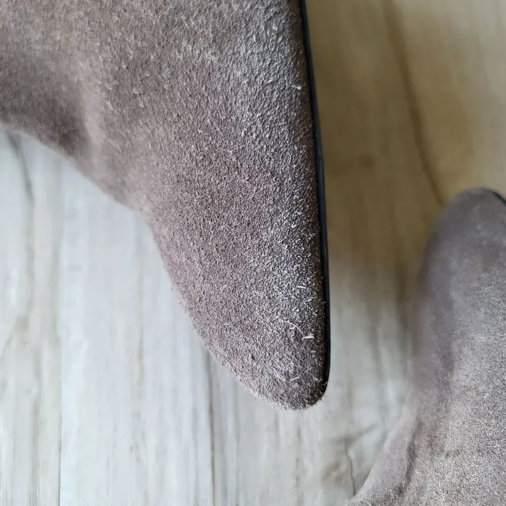 TAUPE SUEDE Leather Over the Knee Block Heel Boots Sz 38 TopShop Thigh High